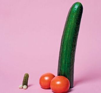 small and enlarged penis on the example of vegetables